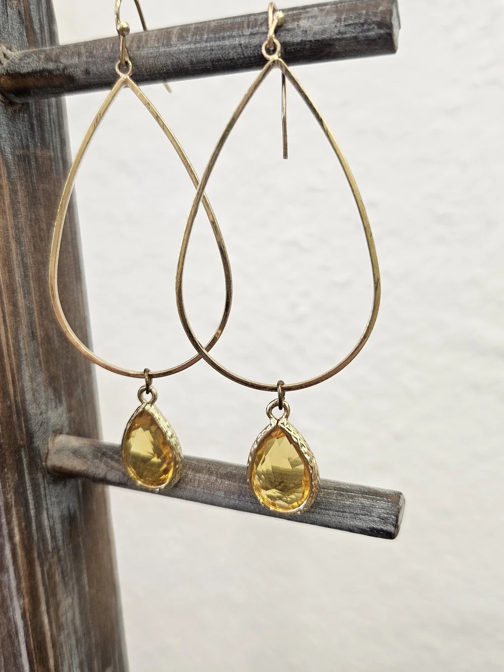 Gold Teardrop Dangle Earrings with Yellow Gemstones